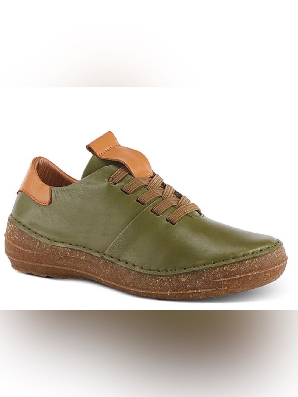 Spring Step Olive and Tan Casual Leather Slip-On Sneaker